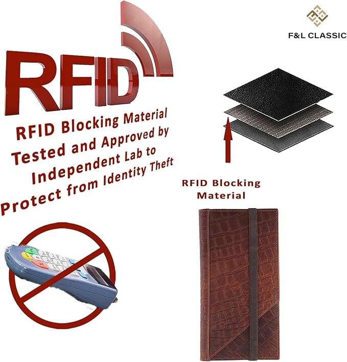 Passport Wallet - Travel Document Holder w/RFID Blocking – Full Grain Leather – Bifold big Wallet with Credit Card Slots for Women and Men,crocodile print,522-50