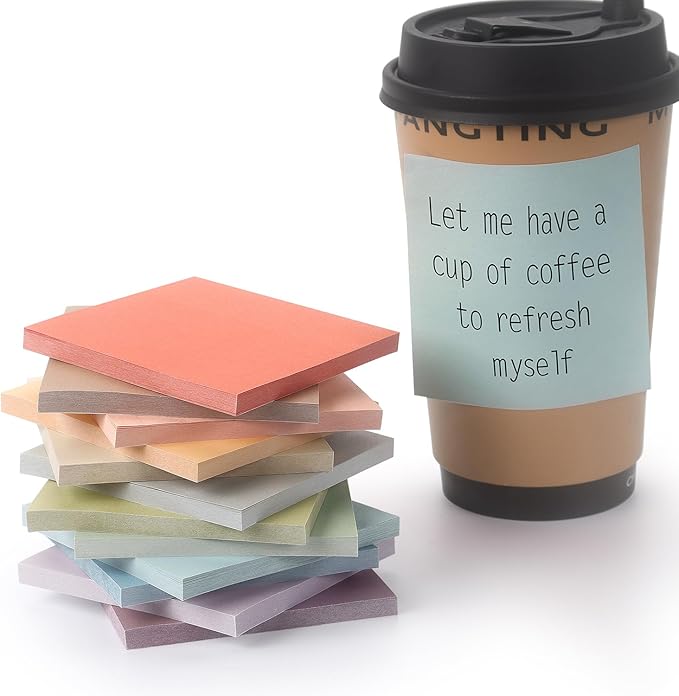 Sticky Notes 3x3 Inch, 12 Pack, 12 Assorted Vintage Color Self-Stick Notes Pads, 50 Sheets/Pad, Perfect for Office, School, and Home Organization