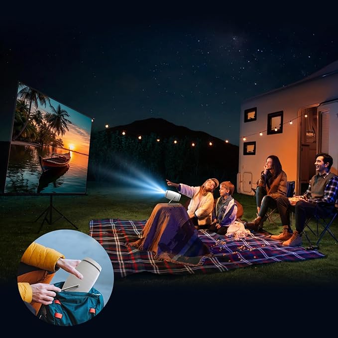 Mini Portable Movie Projector with WiFi and Bluetooth, 4K 1080P Support, 180° Rotatable 130'' Screen, Auto Keystone Compatible with HDMI/USB/Smartphone/PC/Laptop