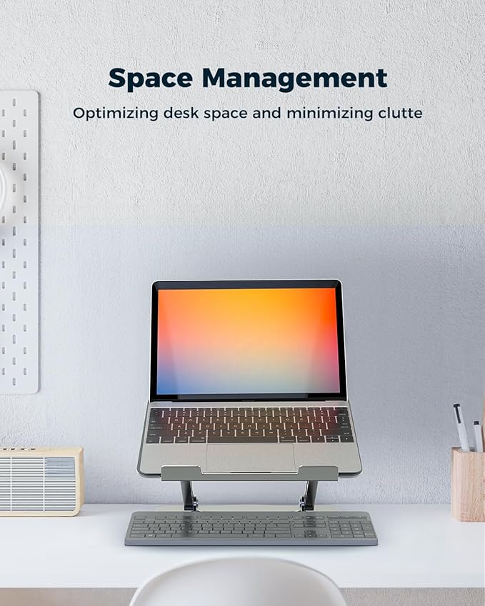 Adjustable Laptop Stand for Desk - Portable Laptop Riser with Rotating Base, Foldable Aluminum Computer Stand, Ergonomic Laptop Holder for MacBook Pro/Air Dell HP Lenovo Notebook up to 15.6", Gray