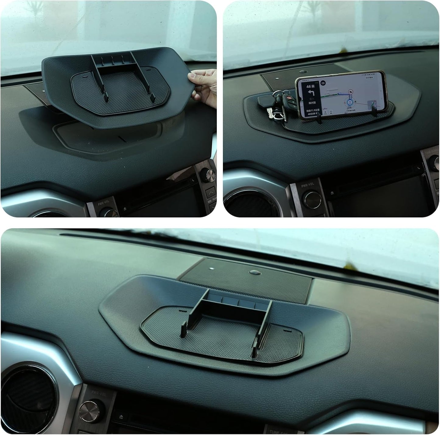 LLKUANG Black ABS Car Center Console Dash Table Storage Tray Fit for Toyota Tundra 2014-2021 Instrument Organizer Phone Holder Cradle Accessories (Without Mobile Phone Holder)