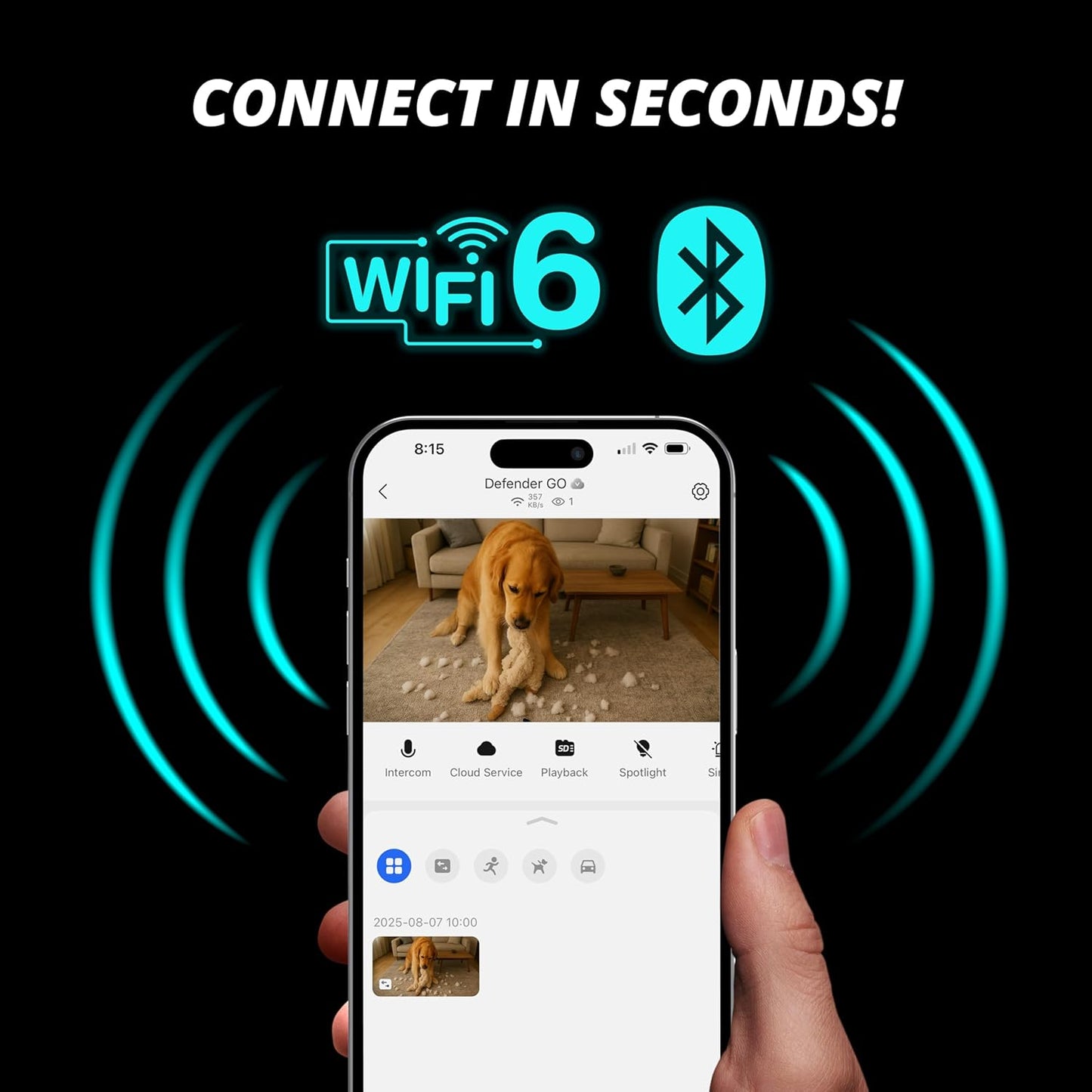 Defender GO 2K AI Powered Plug-in Indoor/Outdoor Home Business, Pet, Baby Camera, AI Detection, Dual Band Connection, Spotlight/Siren, Color Night Vision, 2-Way Talk, Works w/ClearVu App