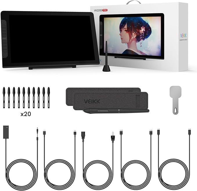 Drawing Tablet with Screen,VEIKK VK2200PRO Drawing Monitor,21.5 Inch Full-Laminated Screen,with 2 Customized Quick Dials,8 Shortcut Keys and Adjustable Stand (92% NTSC,120% sRGB)