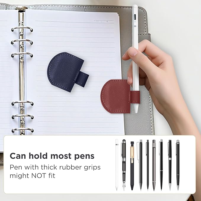 Magnetic Pen Loop Holder, Pencil Holder for Notebooks, Journals, Calendars, PU Leather 3 Pack