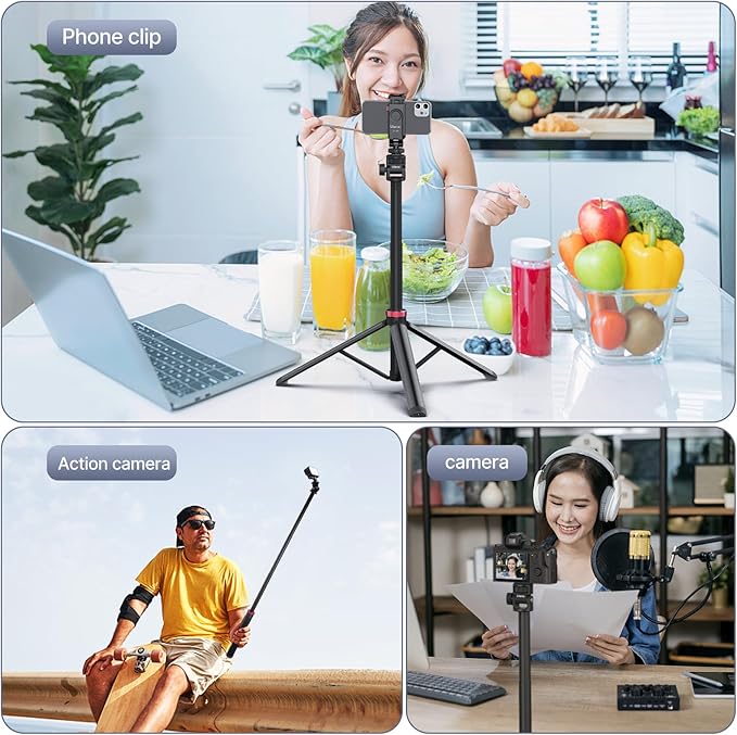 ULANZI MT-79 81" Camera Phone Tripod, Extendable Tripod Aluminum, Portable Adjustable Selfie Travel Stand with 1/4" Screw, 360° Ball Head, for Camera Video Light Smartphone, w ST-07 Phone Mount