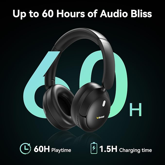 T3 Wireless Headphones,Active Noise Cancelling Headphones for Adults,Over Ear Headphones Wireless Bluetooth 5.3 & 60H Playtime with Built-in HD Mic,Foldable Lightweight Headset Ideal for Travel