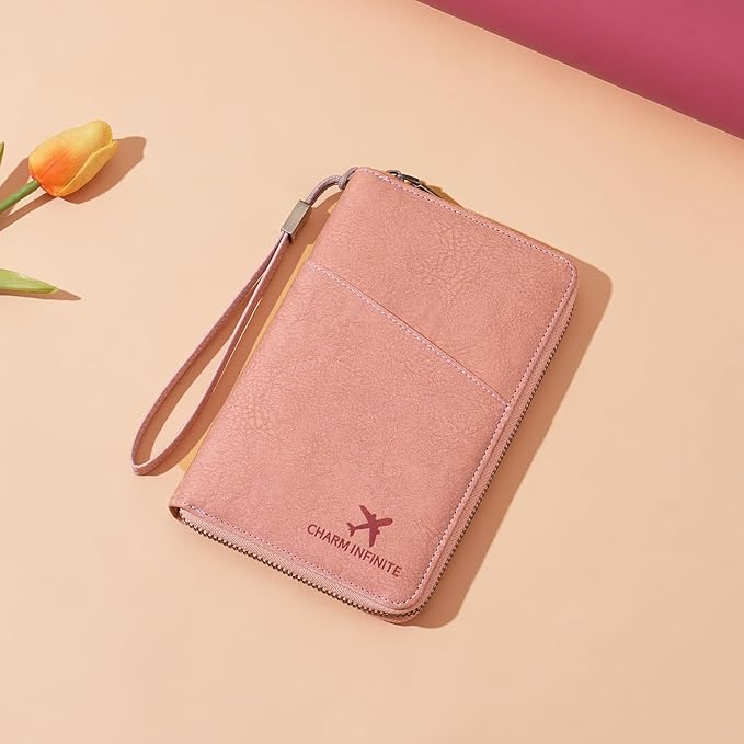 Family Passport Holder Wallet RFID Blocking Zippered Passport Wallet,Women and Men Travel Wallet Ladies Passport Cover