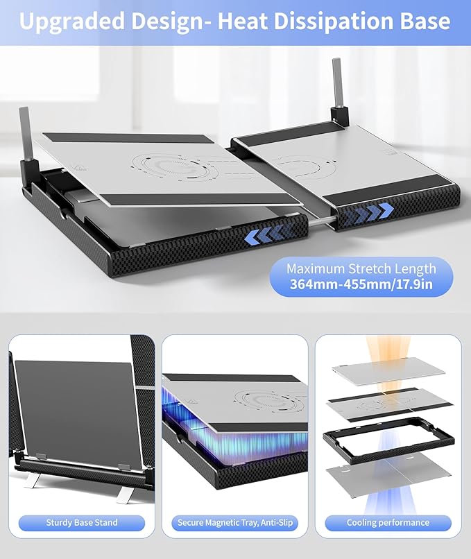 Laptop Screen Extender, Detachable Screen-14 FHD 1080P Triple Portable Monitor, Monitor Extender Upgrade Cooling Base Laptops, Plug and Play, Compatible with Windows, Mac, Chrome