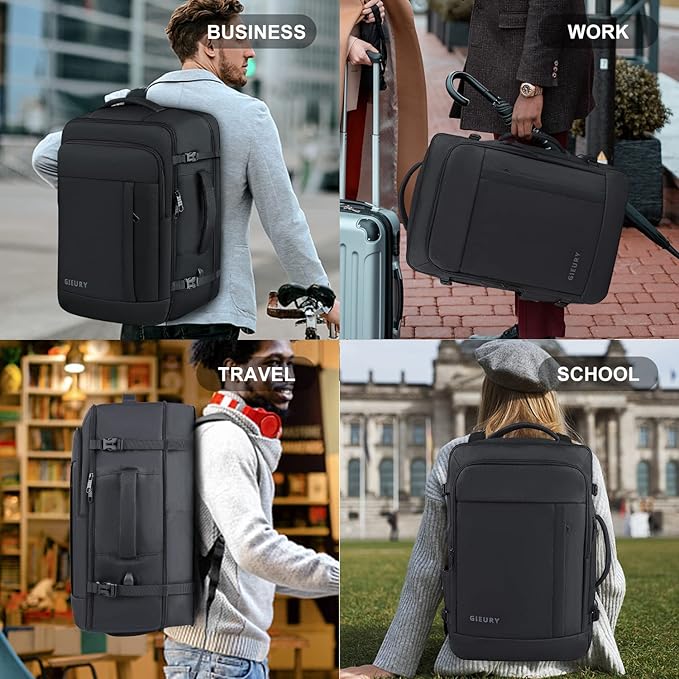 Carry On Backpack, 50L Travel Backpack, Luggage Backpack TSA Flight Approved Laptop Backpack for Men & Women, Large Expandable 40L Daypack Lightweight Business Weekender Bag, Black