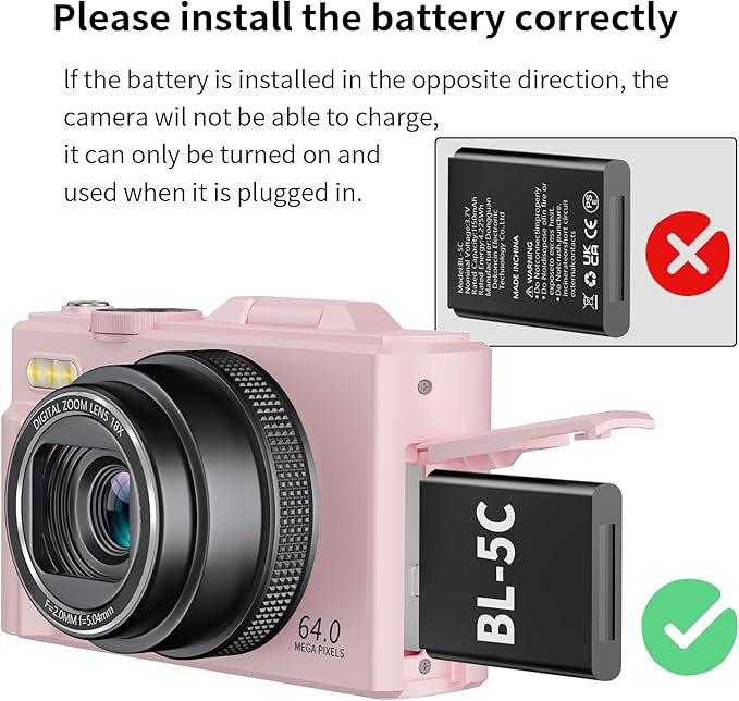 4K Digital Camera for Photography, 64MP Vlogging Camera for YouTube with 3" 180° Flip Screen, 18X Digital Zoom Point and Shoot Camara with 32GB Micro SD Card for Beginner (Light Pink)