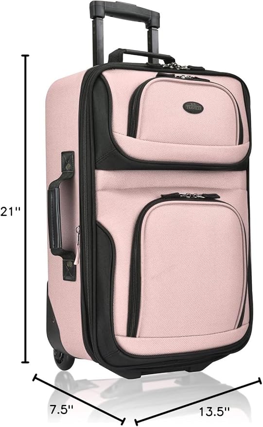 U.S. Traveler Lightweight Rolling 20" Carry On Luggage Softside Suitcase, Pink, 2 Wheel Single