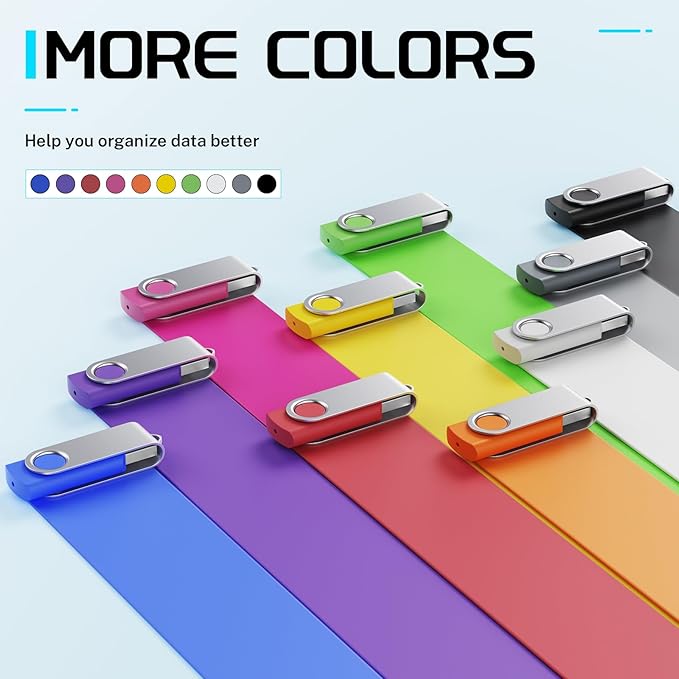 FEBNISCTE Memory Stick 1GB USB Flash Drive Bulk 10 Pack - Bulk 1 GB USB 2.0 Stick Pendrive Multi-Coloured Thumb Drive - Swivel USB-Key Value Data Storage Jump Drive with 10pcs Ropes