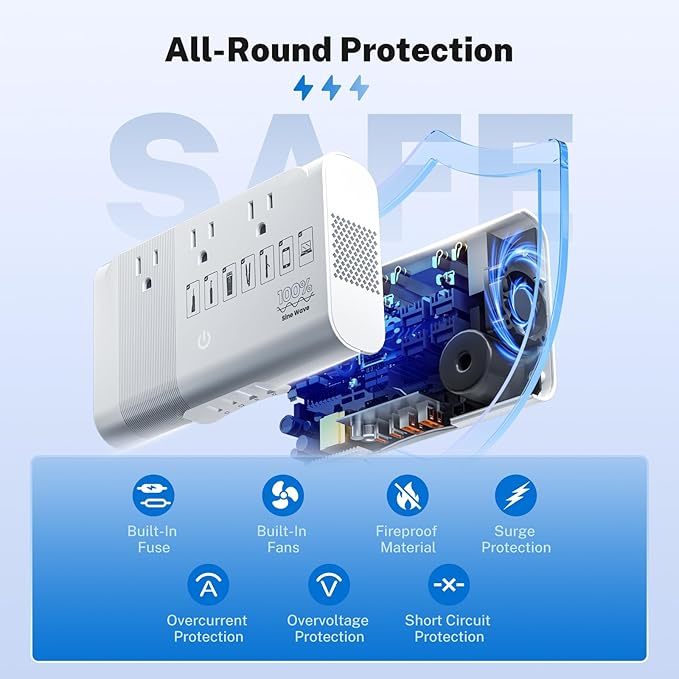 DOACE 500W Universal Travel Adapter 220V to 110V Voltage Converter, Pure Sine Wave European Travel Plug Adapter Converter, Transformer for US to Most Europe,UK/AU/EU/IT with 3 US Outlets & 4 USB