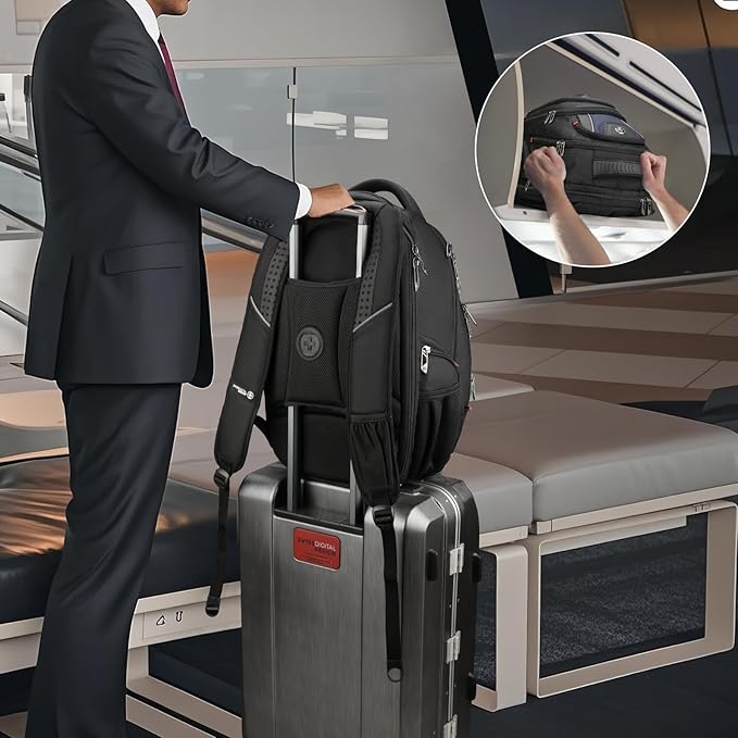 Swissdigital Design Men's Laptop Backpack for Man,Large Capacity Business Travel Backpack Black/Blue