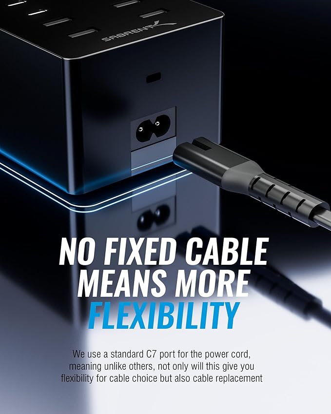 SABRENT 252W USB Charger – 8-Port Charging Station with USB-C 100W PD & USB-A Fast Charging, LCD Display, PPS, Compact Travel Design for Laptops, Phones, Tablets, Gaming Devices (AX-8PTC)