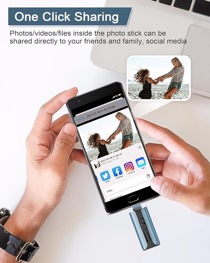 256GB USB Flash Drive for Phone and Pad, Photo Stick High Speed External USB Thumb Drives Photo Storage Memory Stick for Save More Photos and Videos (DarkBlue, 256GB)