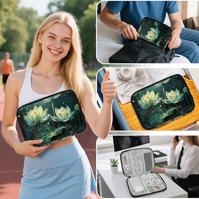 Cyan Lotus Flowers Electronics Travel Organizer Case, Tech Accessories Cable Storage Bag for Cords, Charger, Phone, Hard Drive