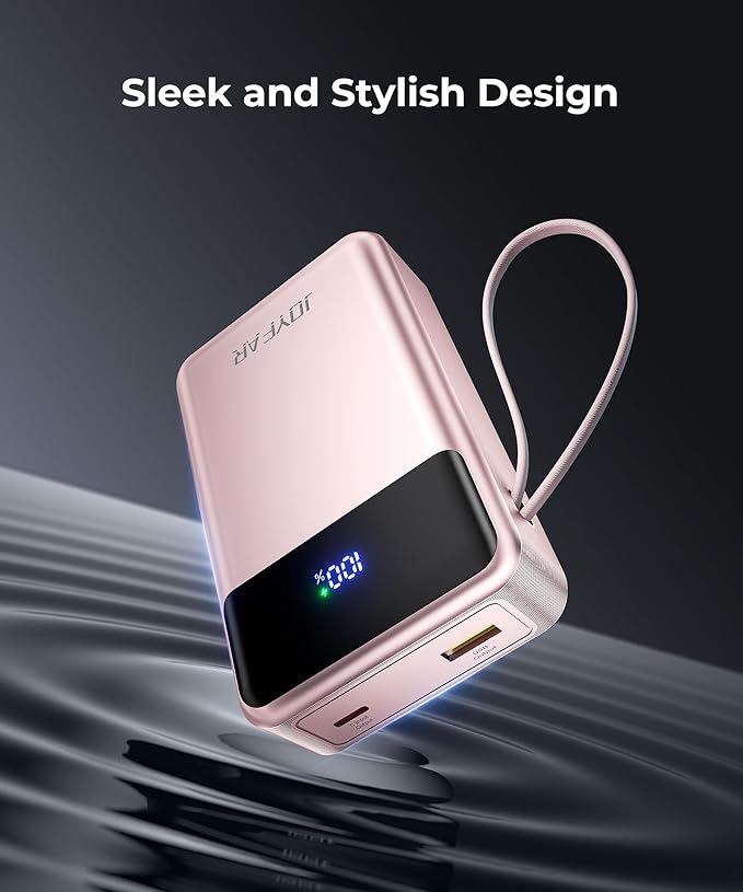 Portable Charger Power Bank - 30000mAh 65W Laptop Travel Essentials Battery Pack USB C Built in Cable Phone Fast Charging Compatible with iPhone 16 15 14 13 iPad MacBook Samsung Google (Pink)