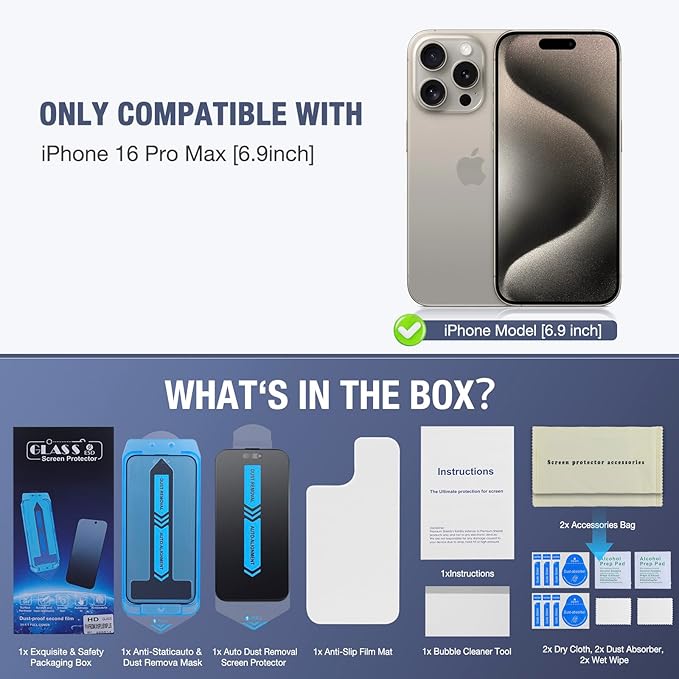 2-Pack Matte Privacy Screen Protector for iPhone 16 Pro Max, Anti-Glare Display Filter, No Bubbles, High Definition Clear, Easy Installation