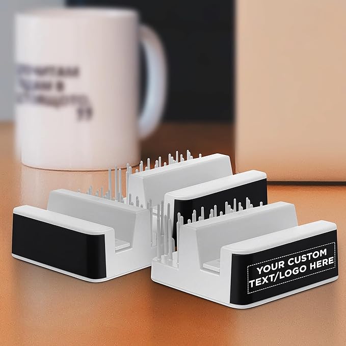 DISCOUNT PROMOS Custom Light Up Logo Phone Stands Set of 50, Personalized Bulk Pack - Essential Smartphone Accessory, Perfect for Office and Home - White