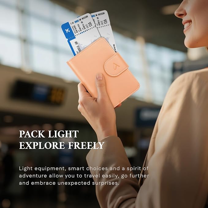 ALLIVE Genuine Leather Passport Holder, Rfid Passport Holder for Travel with AirTag Hidden, Passport Cover Wallet Travel Must Haves Airport Essentials, Passport Cover Travel Gifts (Beige)