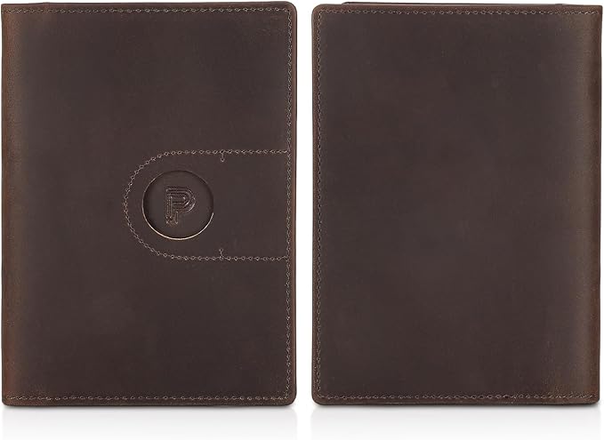 Polare Slim RFID Blocking Leather Passport Holder Travel Bifold Wallet For Men (Dark Brown with AirTag Slot-B)