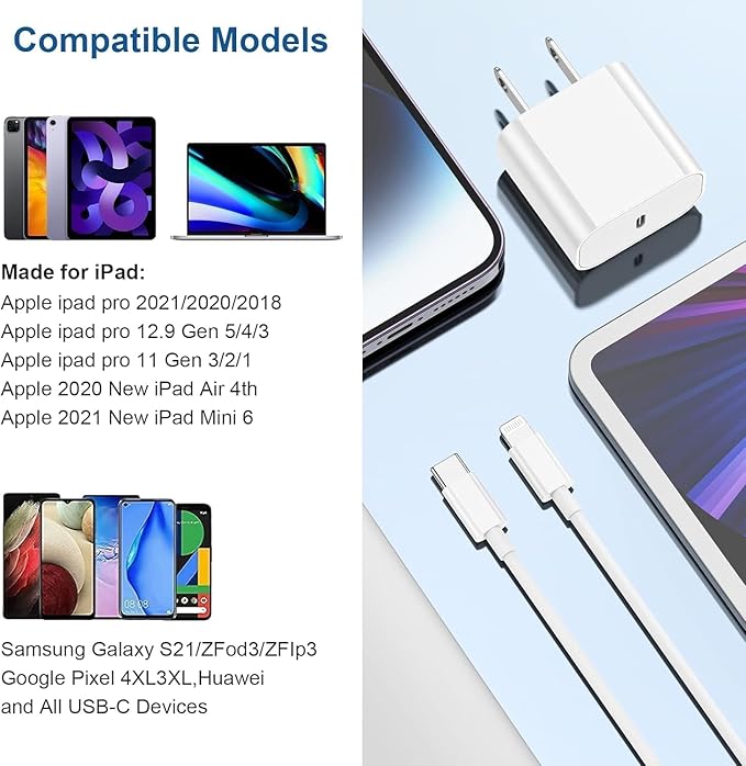 iPhone 17 16 15 Charger and 10ft Type C to C Cable Cord Long, 20W USB C Fast Charging Block/iPad Wall Plug Power Adapter Cube Brick Box for Apple iPhone 17 Pro Max/17 Air/16 Plus/15 Pro/iPad Air/Mini