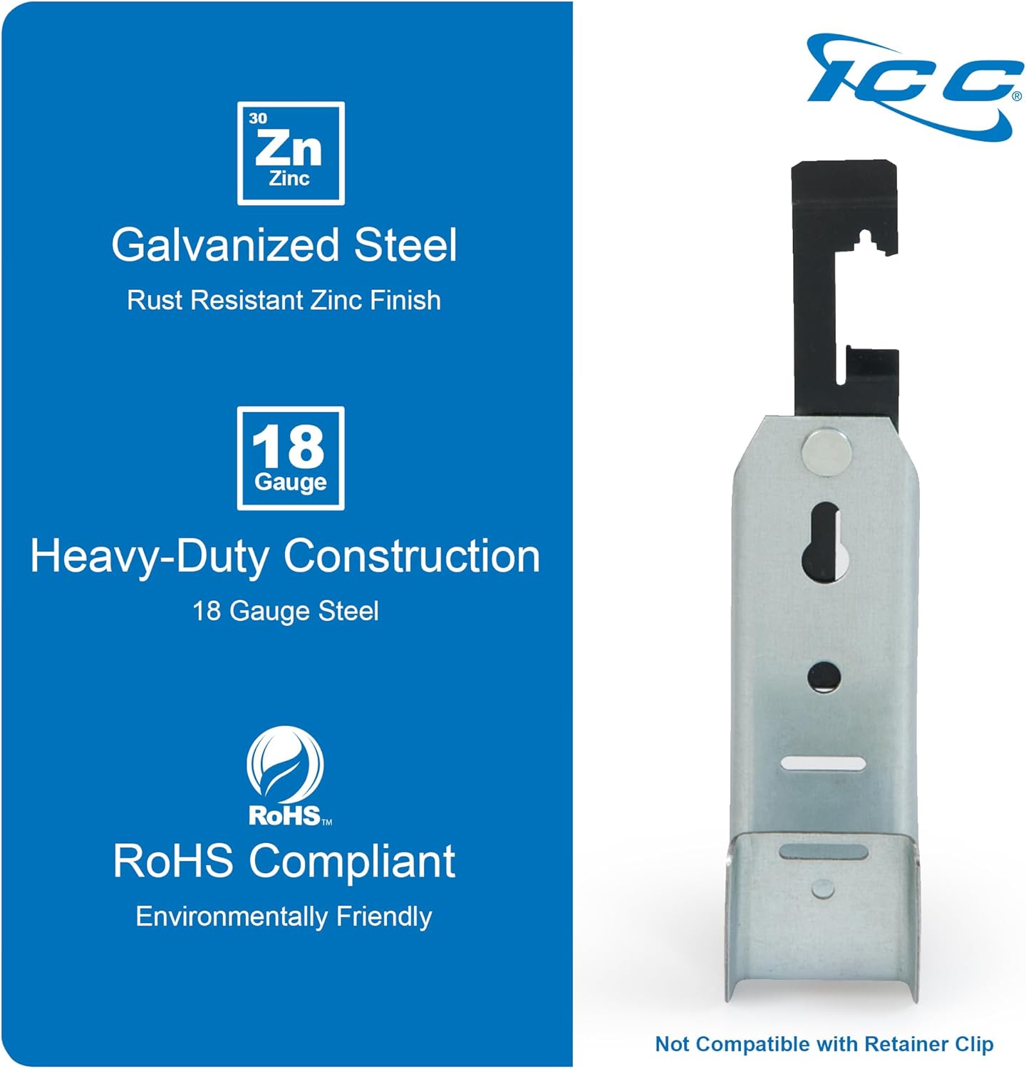 ICC Batwing J Hook 1 5/16” Without Retainer Clip - Galvanized Steel Cable Management Hooks for Hanging Cable to Hanger Wire and Threaded Rod - Rust-Resistant, EIA and TIA Compliant, 1 5/16 in 25 Pack