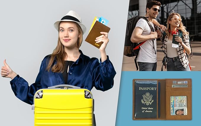 Personalized Monogrammed Antique Saddle Leather RFID Passport Wallet and 2 Luggage Tags