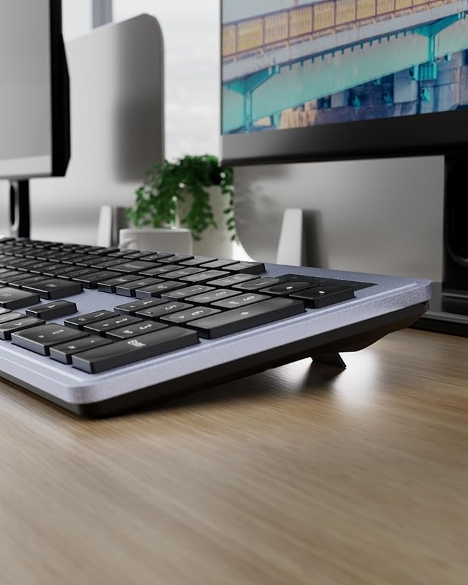 Wireless Keyboard Mouse Combo - 2.4Ghz Office Quiet Keyboard and Mouse Wireless - 104 Keys Full Size Ergonomic Keyboard for Laptop, Computer, PC, Notebook (Full Size Blue Purple Black)