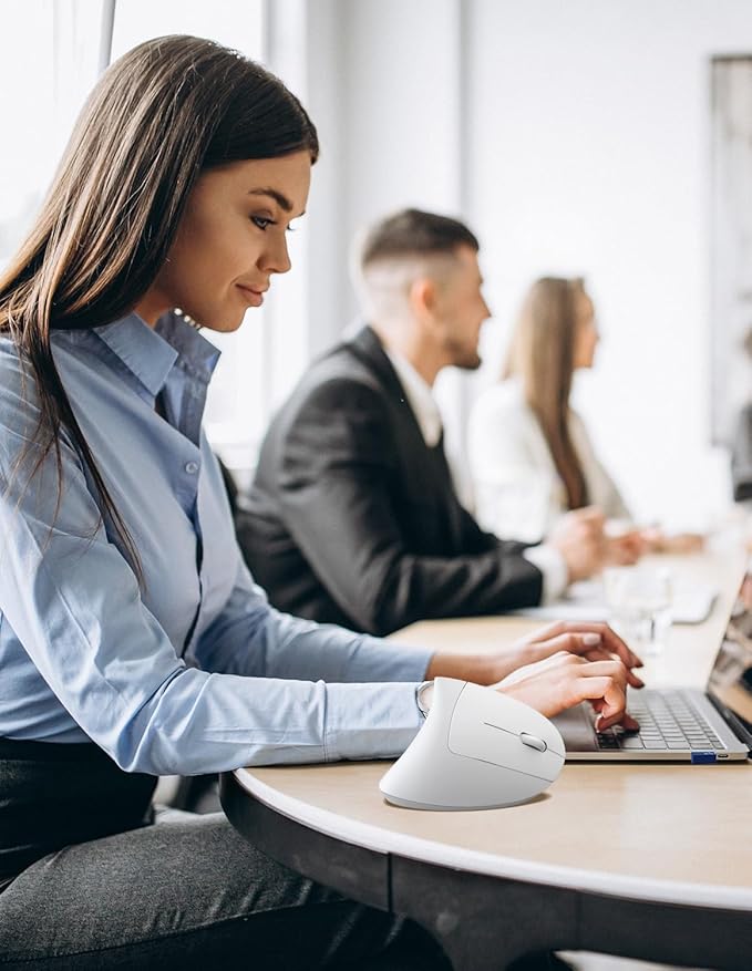 TECKNET Ergonomic Mouse, 4800 DPI Wireless Vertical Mouse with 5 Adjustable DPI Levels, 6 Buttons, 2.4GHz Optical Carpal Tunnel Mouse for Laptop, Desktop, PC, MacBook - White