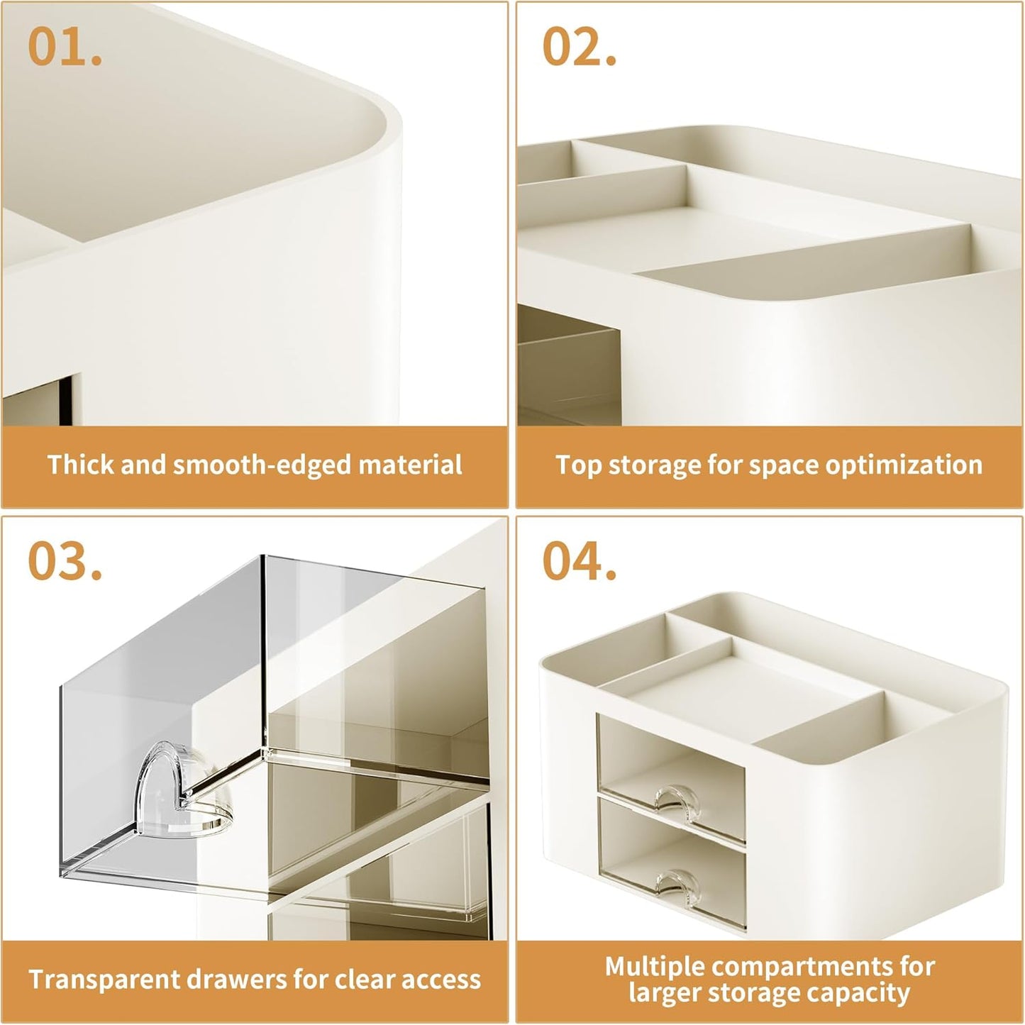 Marbrasse Pen Organizer with 2 Drawer, Multi-Functional Pencil Holder for Desk, Desk Organizers and Accessories with 5 Compartments + Drawer for Office Art Supplies (Beige)