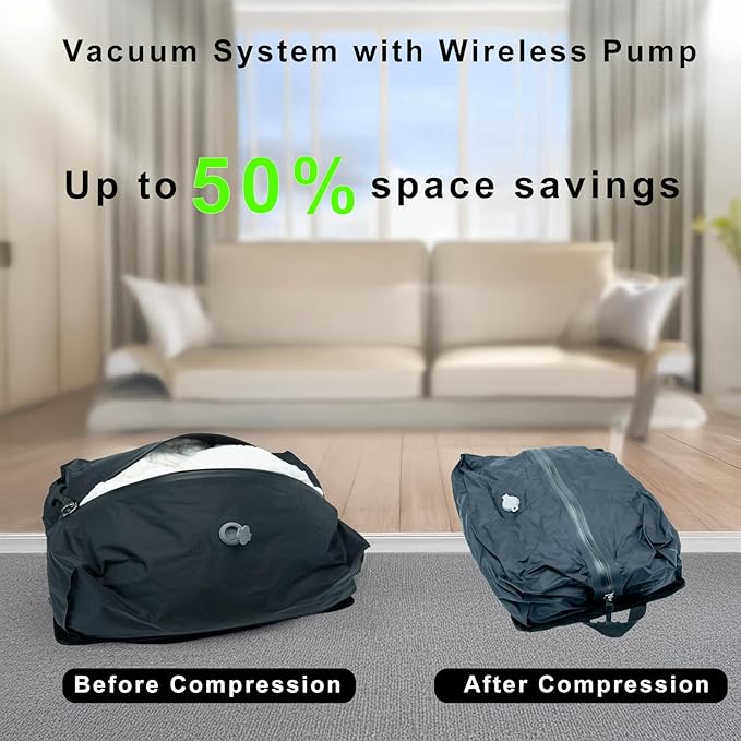 Travel Vacuum Bags with Pump,Reusable Space Saver Bags with IP67 Waterproof Zipper 17L Packing Cubes for Suitcase, Compression Bag Backpack,Luggage,Yoga,Swim,Beach(1PACK,Black)