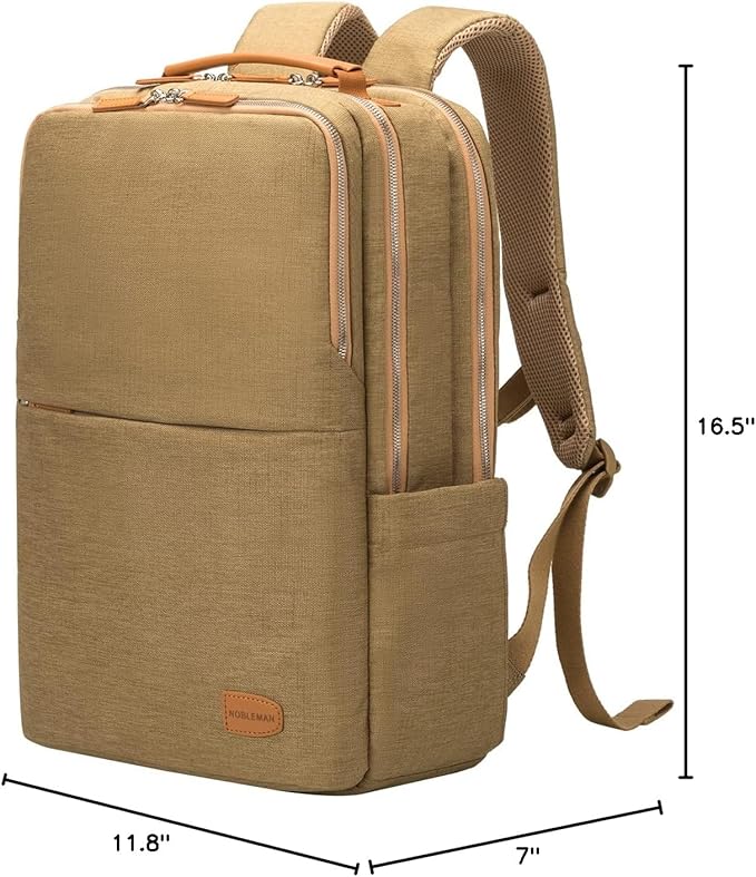 NOBLEMAN Large Laptop Backpack, Modern Water Resistent Travel Business Computer Backpacks with Multi-Compartment Pockets, Fits15.6 Inch Laptop Backpack with USB Charging Port Men Women(Khaki Plus