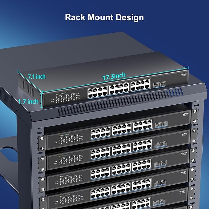 24 Port 2.5G Network Switch with 2x10G SFP, 24x 2.5G Base-T Ethernet Ports, Unmanaged Switch Compatible with 10/100/1000Mbps, 160Gbps Switching Capacity, Metal Housing, Fanless, 19-inch Rack Mount