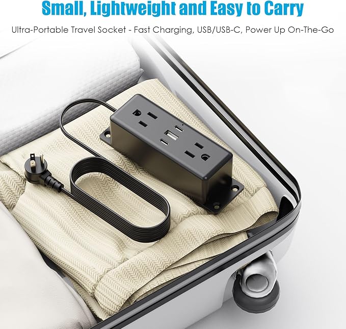 CCCEI Wall Mount Power Strip with USB Ports, Under Desk Mountable Power Strip with Outlets, 10FT Flat Plug Extension Cord Outlet, 20W USB-C Ports.