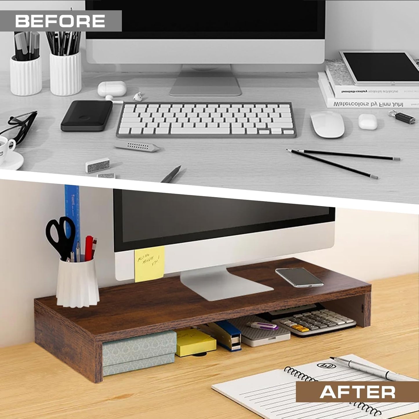 Monitor Stand Riser, Computer Stand, Desk Organizers and Accessories, Laptop Shelf Computer Monitor Riser with Storage for TV Screen PC Printer (Rust Brown-15.75inch)