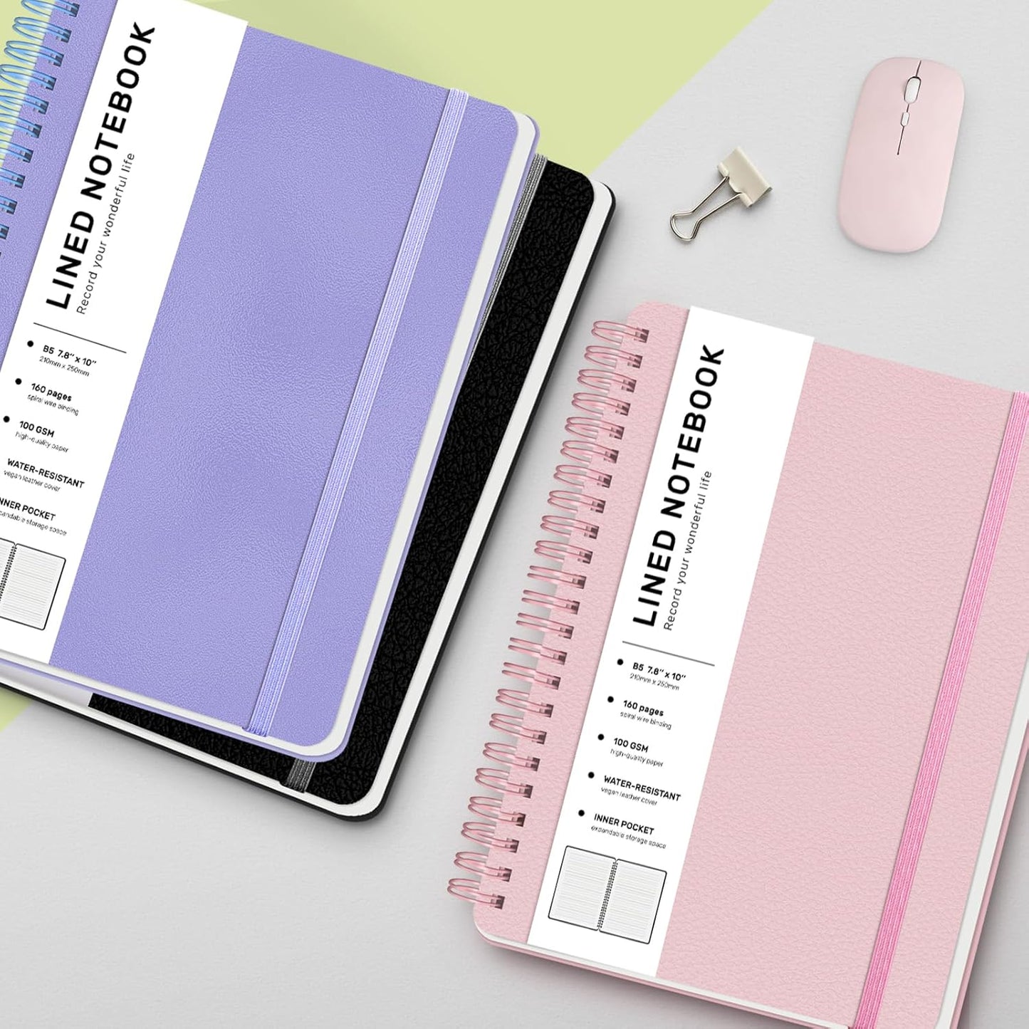 Lined Spiral Journal Notebook, B5 Hardcover Leather Notebook for Work, 7.8''×10'', 100GSM Thick Paper Spiral Bound Journaling Notebooks for Women & Men Office School Note Taking Business, Pink