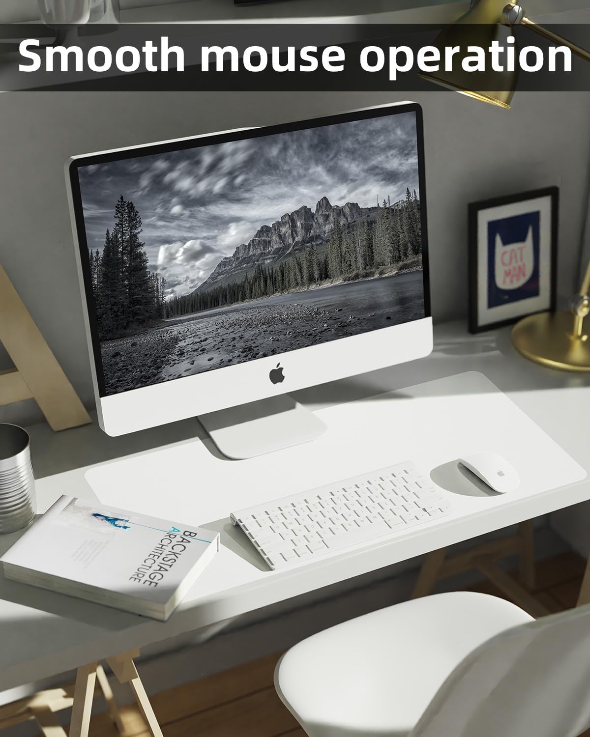 PULeather Non-Slip Desk Mat, Large Mouse Pad & Laptop Desk Pad - Waterproof Writing Pad for Office & Home (Ivory White, 35.4" x 17")