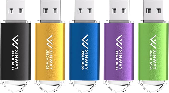 64GB USB 2.0 Flash Drives Thumb Drives Memory Stick Jump Drive Zip Drive, 5 Pack Mixed Colors: Black Blue Green Gold Purple