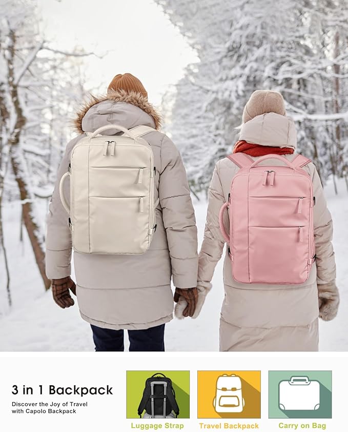 Capolo Travel Backpack for Women Men Waterproof Laptop Backpack Airlines Approved Carry On Backpack Bag Computer Bookbag for Business, Work, Traveling Fits 17 Inch Laptop(Pink)