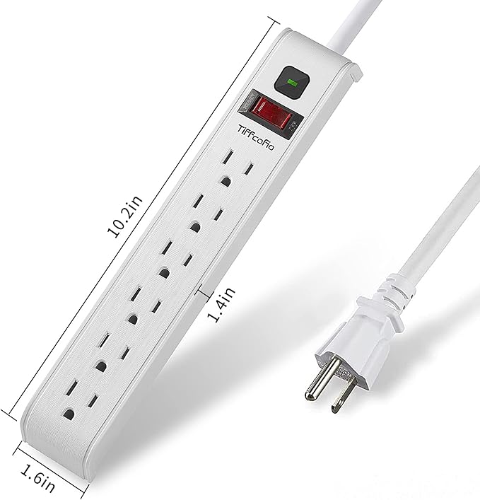 Surge Protector Power Strip, 4 Feet Extension Cord, 600 Joules Surge Protection, Multiple Protection 6 Outlet Strip, ETL Listed, White (2 Packs)