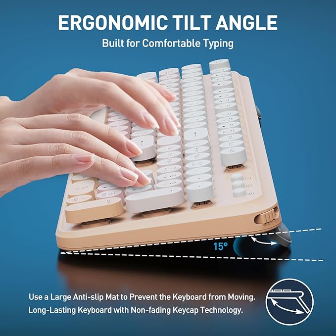 FD 2.4GHz Wireless Keyboard and Mouse Combo with Switch Button - Full-Size Keyboard - Compatible for Windows/Laptop/PC/Notebook/Smart TV and More - Light Pink Colorful