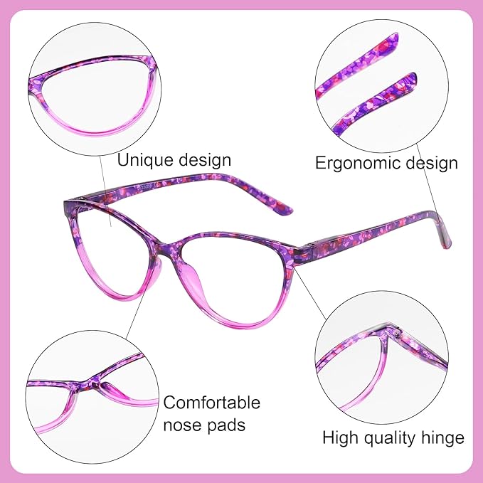 Przene 4 Pack Blue Light Blocking Reading Glasses,Readers for Women and Men with Spring Hinge
