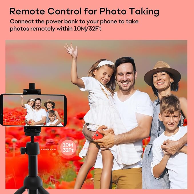 Portable Charger 10000mAh Power Bank with Digital Display, External Battery Pack with Built-in Cables, Ultra-Compact USB-C in&Out Travel Essential for iPhone, Android, Samsung etc (Red)