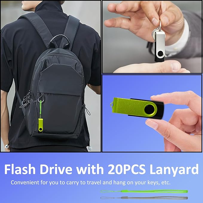 Thumb Drive 4GB FAT32 USB Flash Drives 20 Pack 4 GB USB 2.0 Jump Drives Multipack Flash Memory Stick Zip Drive Pendrive 20Pack with 20PCS Lanyards Label (Green Sliver 4gig)