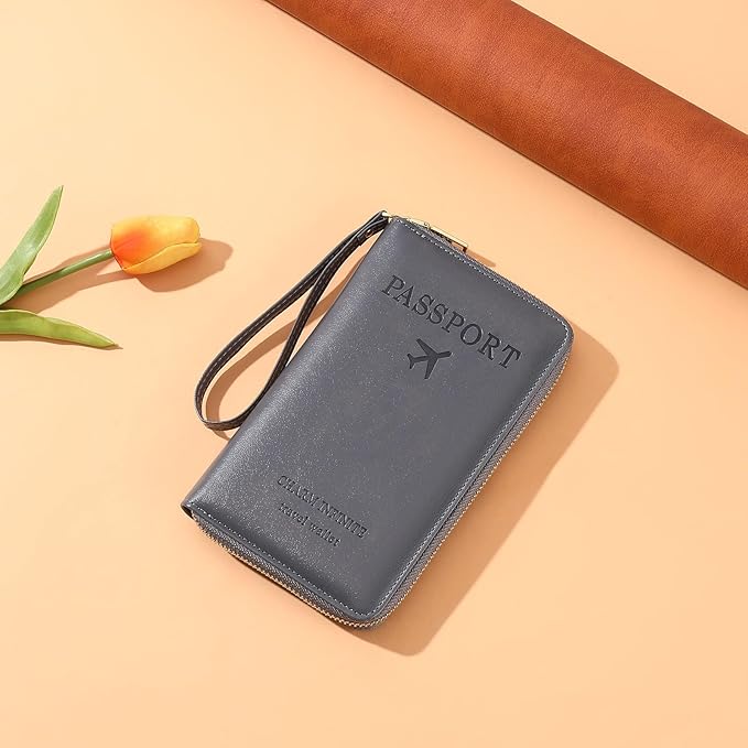 Leather RFID Blocking Passport Holder Travel Wallet, Passport Cover/Travel Wallet for Women/Men with