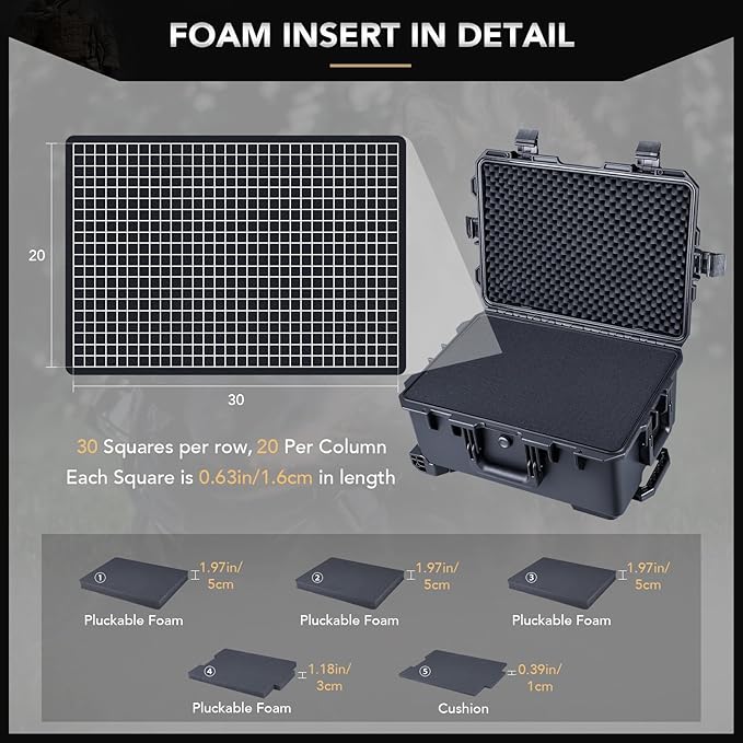 Lykus HC-5220 Waterproof Hard Case with Wheels and Customizable Foam, Interior Size 20.5x14.2x9.7 inch, Suitable for camera, lens, drone, mic, flashlight, projector, electronics, tools, and more
