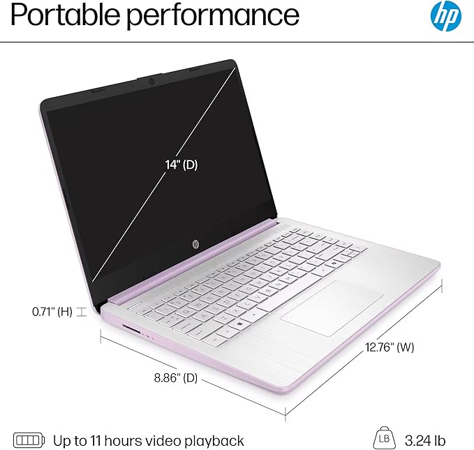 HP 14" Laptop 2025 Business Student Slim Computer, Lifetime MS Office, Copilot AI, Quad-Core Intel CPU, 16GB RAM, 628GB Storage (128GB UFS+500GB Ext), MarxsolAccessory, Wi-Fi 6, Win 11 Pro, Lavender