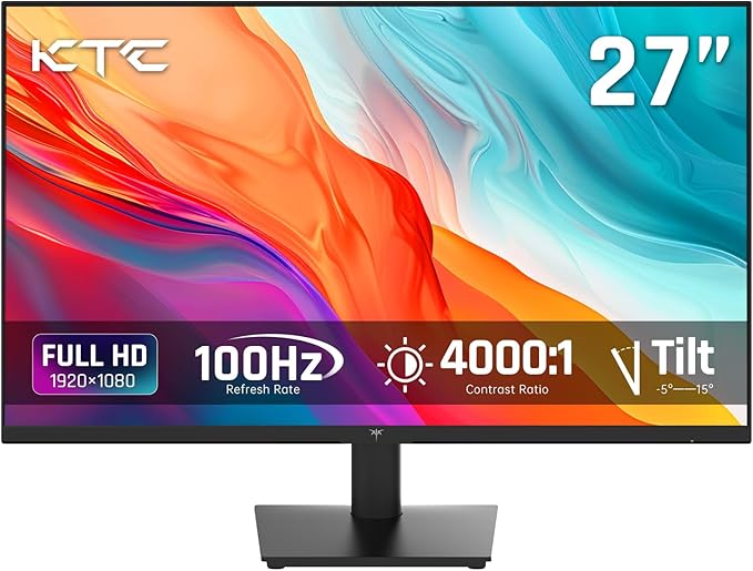 KTC 27 inch Monitor - 1080P Monitor, 100Hz FreeSync Gaming Monitor with HDR10,VESA Mountable, Adjustable Tilt, ZeroFrame Design, HDMI,VGA,Earphone Ports, PC Monitor Work Monitor for Office